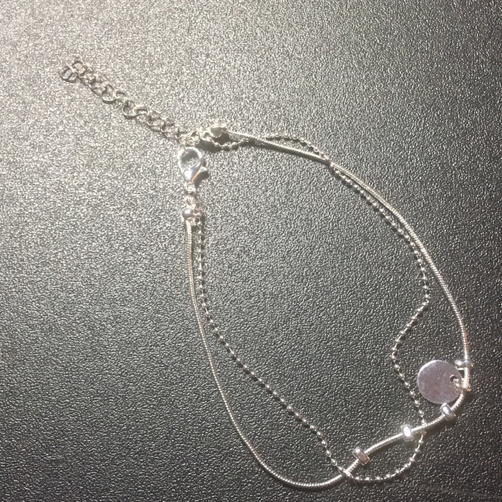 2 Strand Silver Tone Circle Charm Anklet